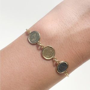 18K SOLID GOLD vintage bracelet with 3 American-themed coins ~3 grams of gold